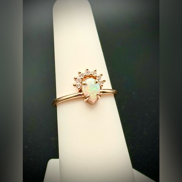 Natural Fire Opal 14K Solid Rose Gold and Diamond Ring 🌈Solid Australian Opal - Picture 3 of 4